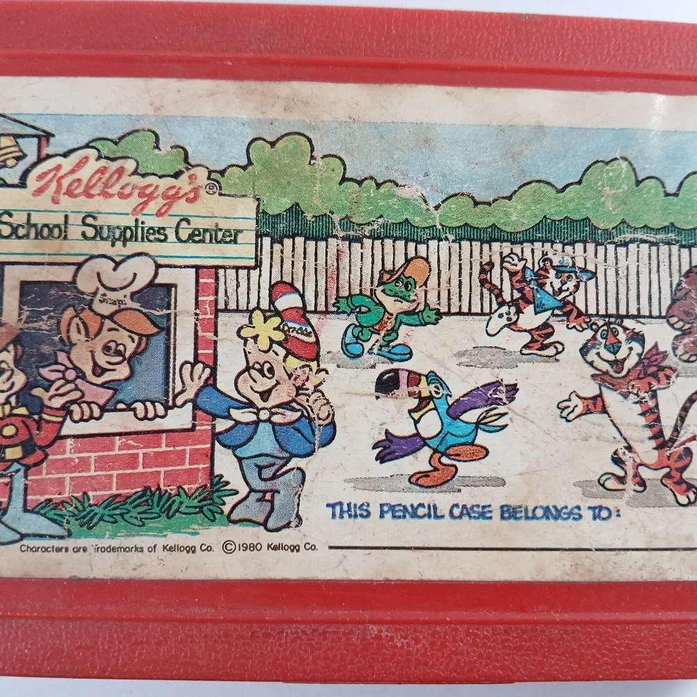 Kelloggs Red Pencil Case and Ruler,pencil Sharpener VTG